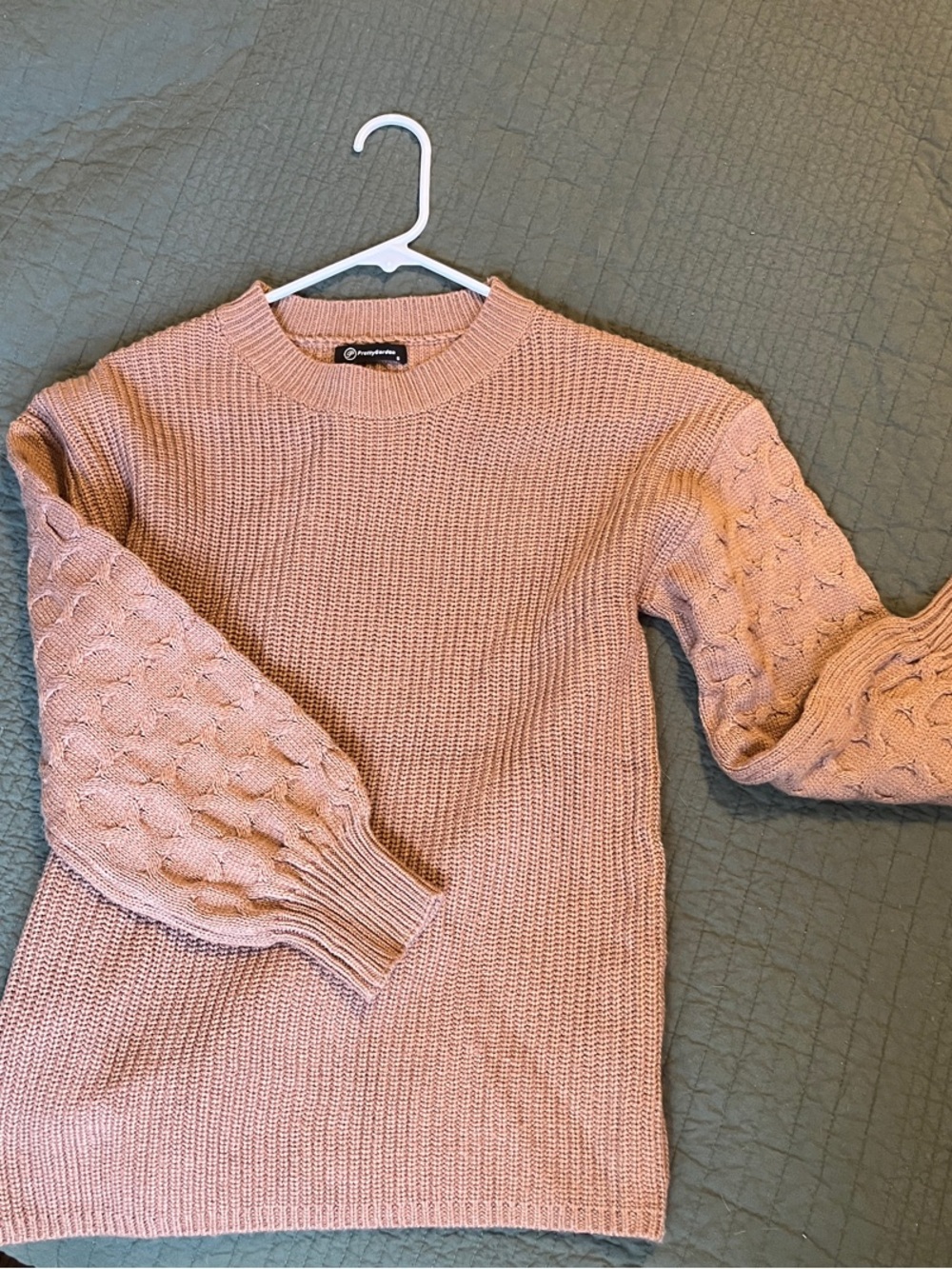 Cable-Sleeve Crewneck Sweater in Brown